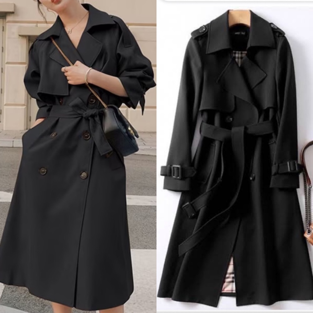 New Kensington Double Breasted Black Trench Coat